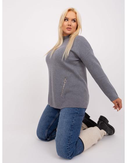 Dámsky plus size kardigán so zipsami LOROLD tmavosivý