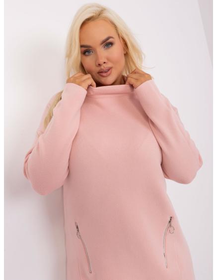 Dámsky sveter s polovičným rolákom plus size ECHORO svetloružový