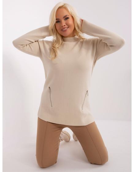 Dámsky plus size sveter na zips BUBRAY svetlo béžový