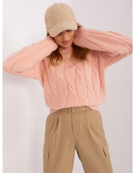 Dámský svetr kostkovaný pletený PEREY broskvový