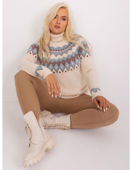 Dámsky plus size vzorovaný sveter SUBEL svetlo béžový
