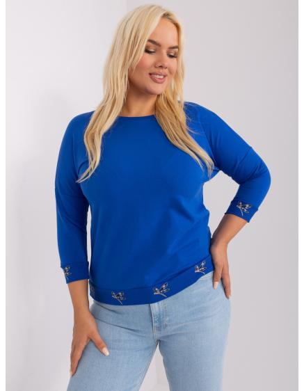 Dámská halenka plus size s žebrovaným lemem TAES kobaltově modrá