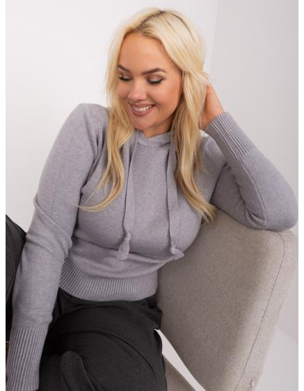 Dámsky plus size sveter so zaväzovaním BIA sivý