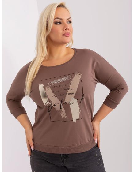 Dámska blúzka s 3/4 rukávmi plus size IMANA hnedá