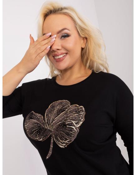 Dámska plus size blúzka s trblietavou potlačou CRISPA čierna