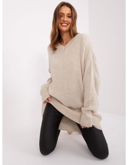 Dámske oversize pletené šaty RUE PARIS béžové