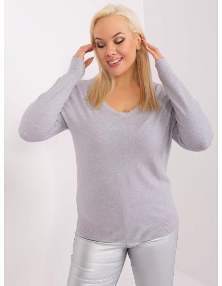 Dámsky plus size sveter s výstrihom do V MIK sivá