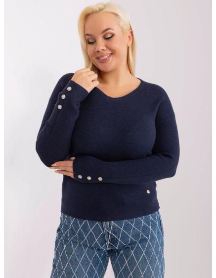 Dámsky plus size sveter s ozdobnými gombíkmi TEL tmavomodrý