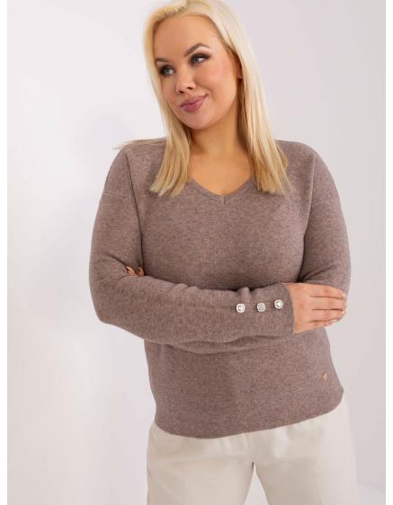 Dámsky plus size viskózový sveter s výstrihom ZEP tmavobéžový