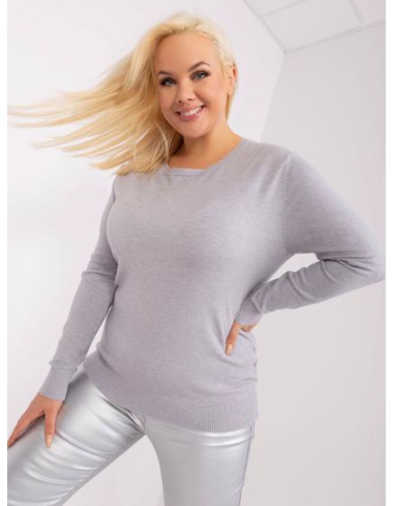 Dámsky plus size sveter s dlhým rukávom ZES sivý