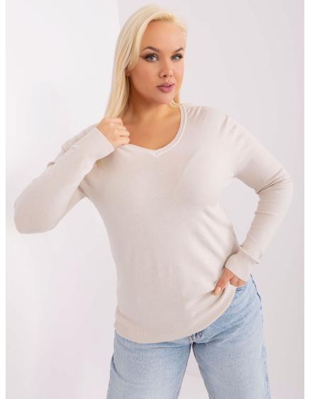 Dámsky plus size sveter s výstrihom do V ZEM svetlý béžový