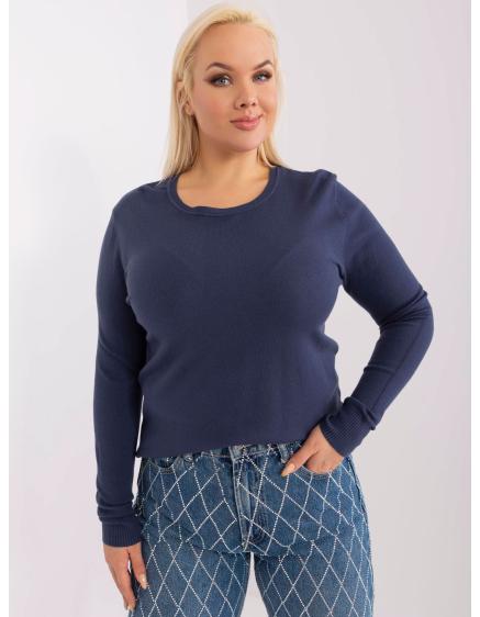 Dámsky sveter s okrúhlym výstrihom plus size WEJ tmavomodrý