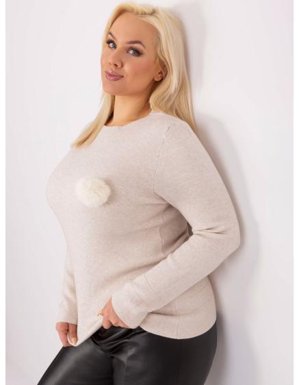 Dámsky pletený sveter plus size WEL svetlo béžový