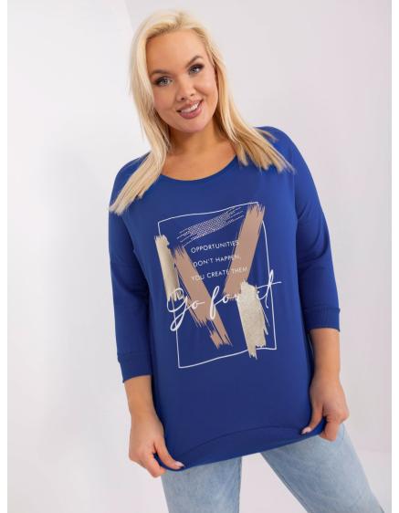 Dámská halenka plus size s žebrovanými lemy FEI Kobaltová