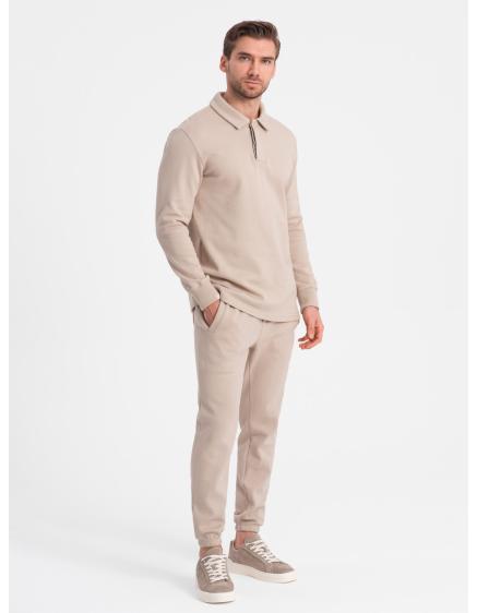 Pánska tepláková mikina s golierom + tepláky V2 Z71 beige