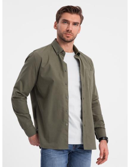 Pánske bavlnené tričko REGILAR FIT s vreckom V4 OM-SHOS-0153 khaki