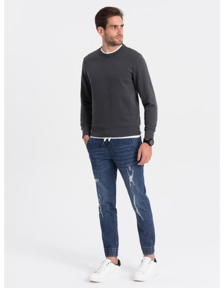 Pánske džínsové nohavice JOGGER s odieraním V3 OM-PADJ-0150 modré