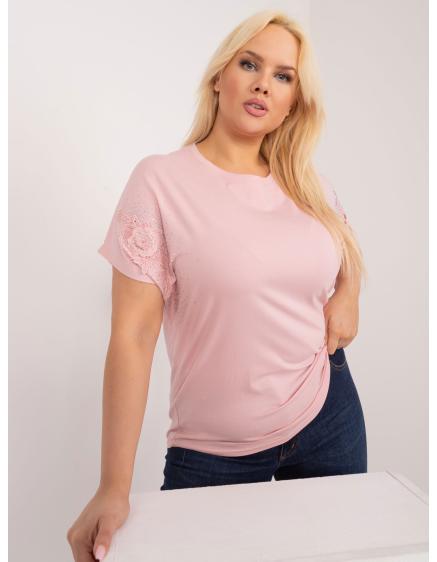Dámska plus size blúzka s kvetinovou aplikáciou VIRA svetloružová