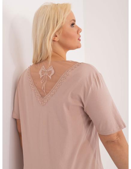 Dámska blúzka s čipkou na chrbte plus size FURA béžová