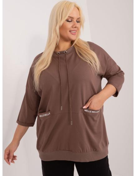 Dámska bavlnená blúzka s potlačou plus size KORA hnedá