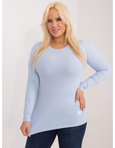 Dámska hladká blúzka s aplikáciou plus size SOFA svetlomodrá