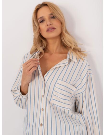 Dámske tričko oversize s prúžkami krémovo modré