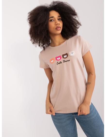 Dámske tričko s aplikáciami BASIC FEEL GOOD béžová