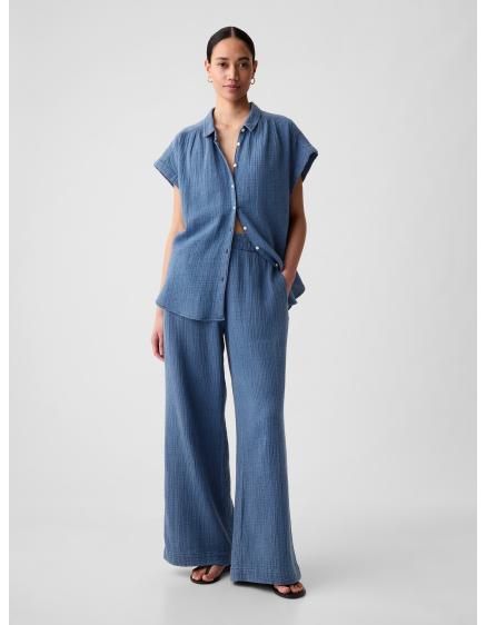Mušelínové kalhoty wide leg
