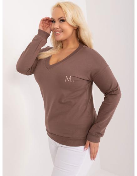 Női plus size V-nyakú blúz barna