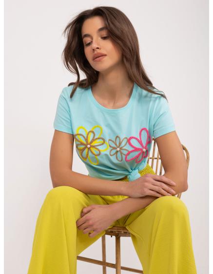 Dámske tričko s kvetinovou aplikáciou BASIC FEEL GOOD mätová