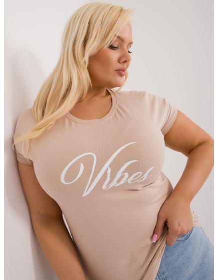 Dámske bavlnené tričko s potlačou plus size béžová
