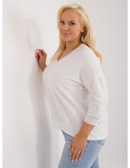 Női V-nyakú pamut blúz plus size ekrü színű