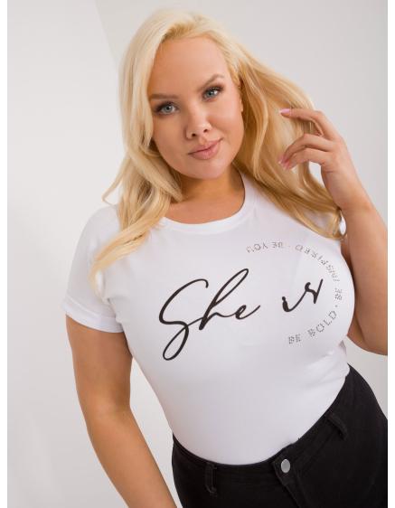 Dámske tričko s kamienkovou aplikáciou plus size biele