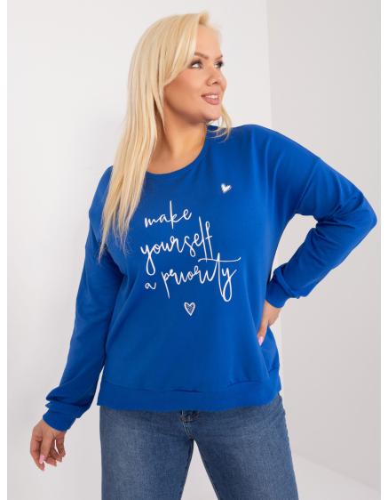 Női plus size blúz felirattal kobalt színben