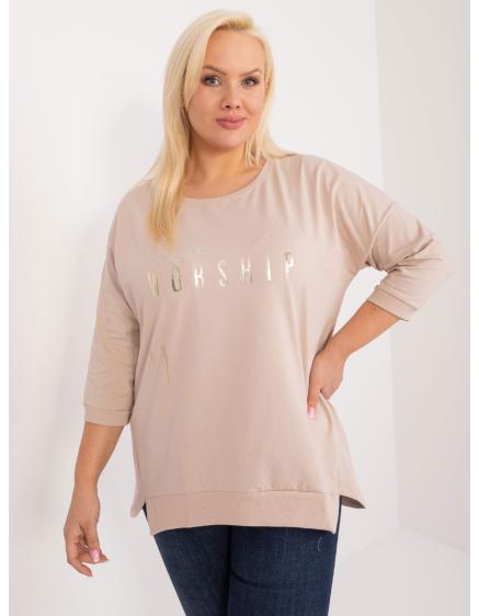 Női plus size blúz felirattal bézs színben
