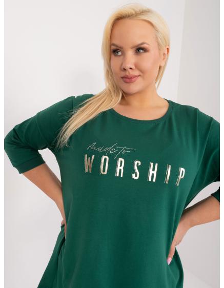 Női plus size blúz applikációval, sötétzöld színben