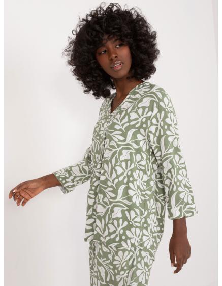 Dámská halenka s květinovým potiskem SUBLEVEL khaki-bílá