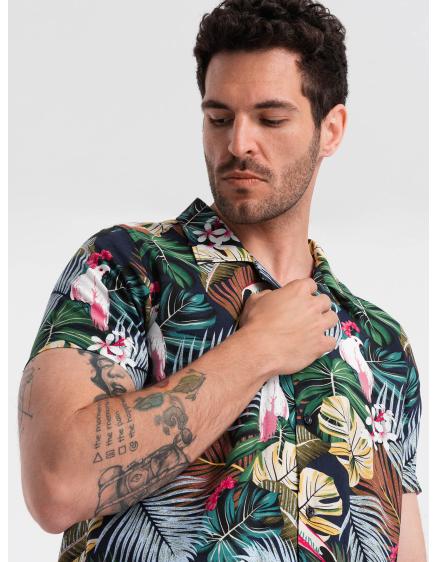 Pánská vzorovaná viskózová košile s krátkým rukávem V10 OM-SHPS-0113 džungle
