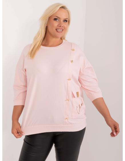 Női plus size pamutblúz applikációval és betűkkel világos rózsaszínű