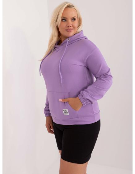 Dámská halenka plus size bavlněná s přední kapsou a potiskem fialová