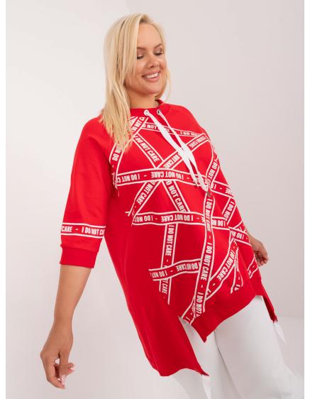 Női plus size blúz hosszabb háttal pamut piros