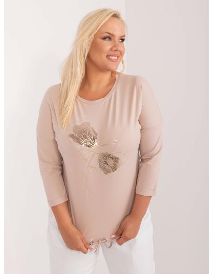 Női plus size blúz bézs színű nyomtatással