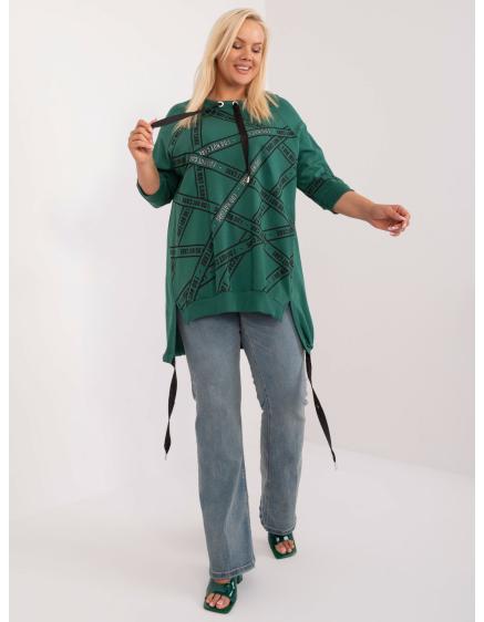 Női plus size blúz felirattal és strasszkövekkel sötétzöld