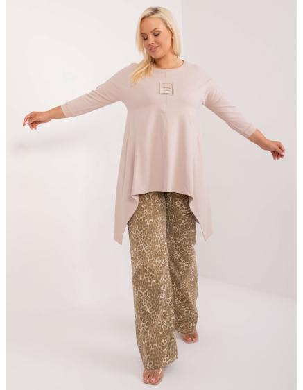 Női plus size blúz kerek nyakkivágással bézs színű