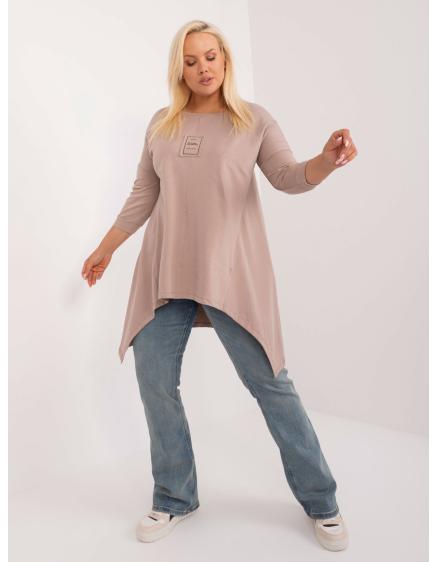 Női plus size blúz foltos zsebbel sötét bézs