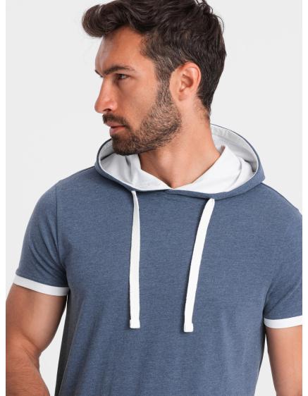 Pánské ležérní bavlněné tričko s kapucí tmavě modré melanžové