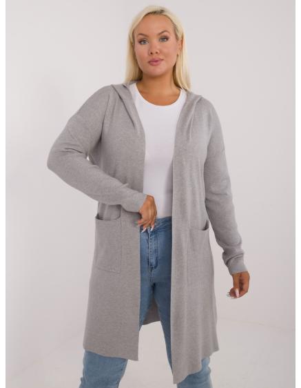 Dámsky sveter s kapucňou plus size sivý