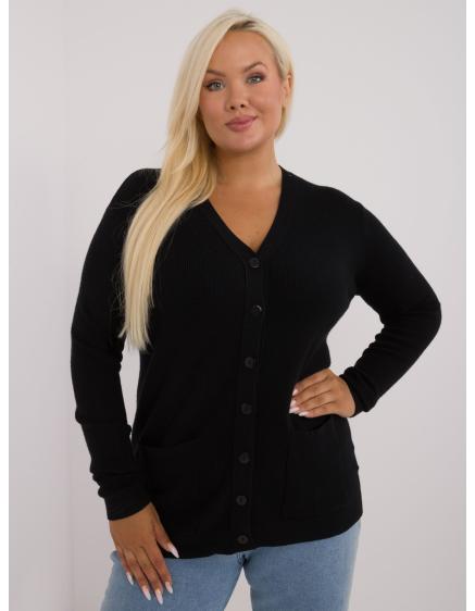 Dámsky sveter s výstrihom do V plus size čierny