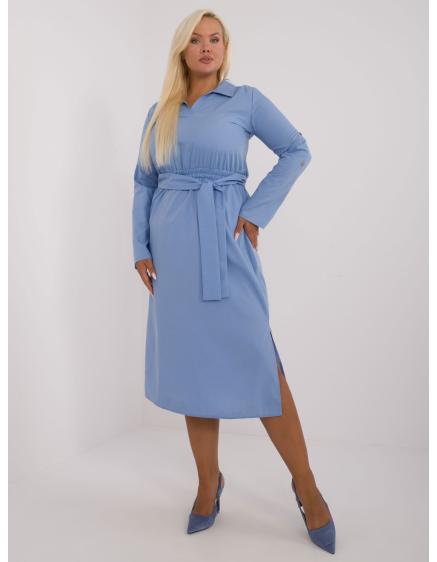 Dámske šaty s opaskom plus size bavlnené modré