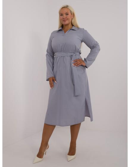 Dámske šaty s vreckovým pásom bavlnené plus size sivé